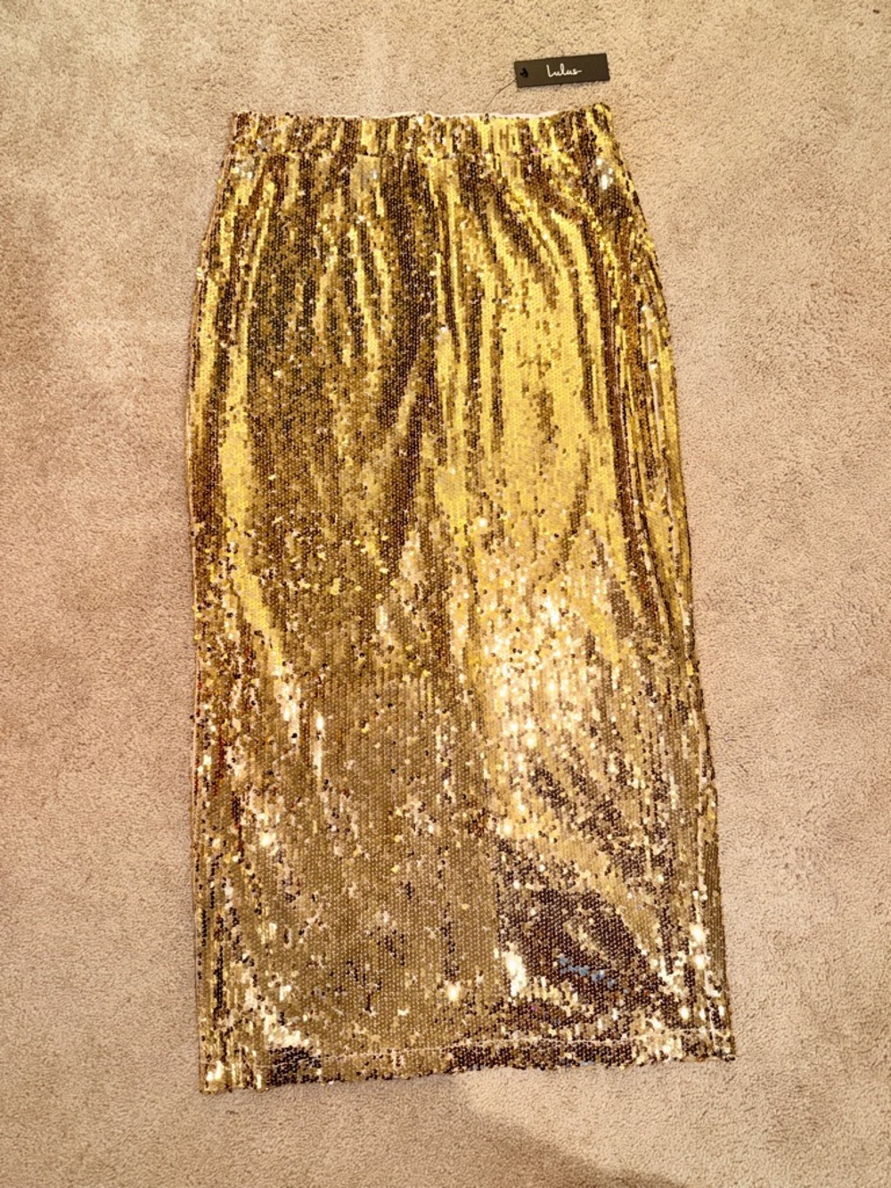 Lulu's Shimmering Gold Sequin Midi Pencil Skirt